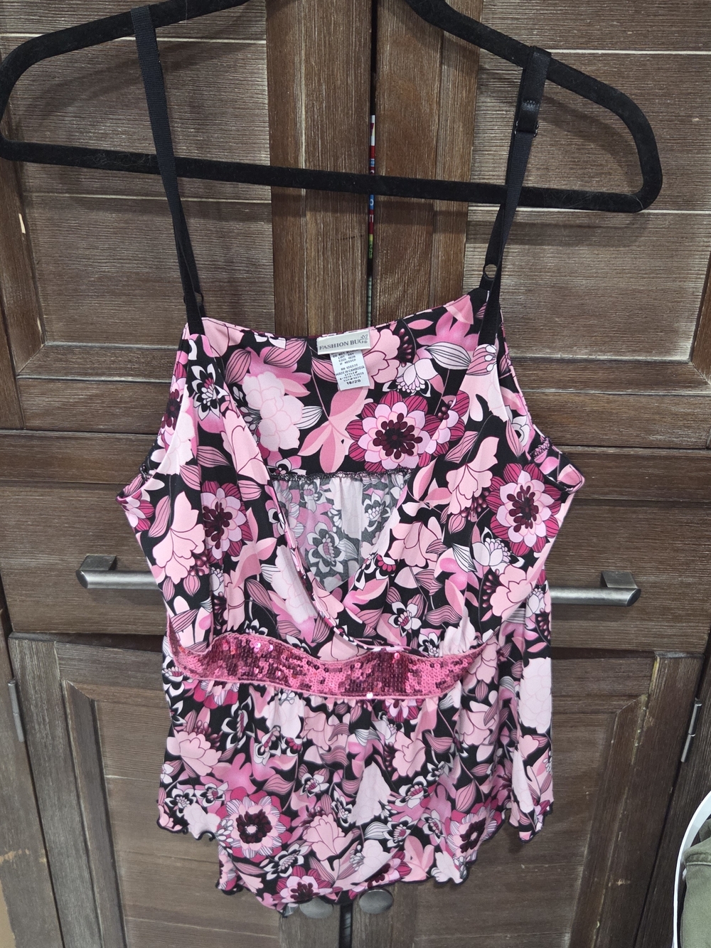 Fashion Bug Pink & Black Floral Sequin Tank